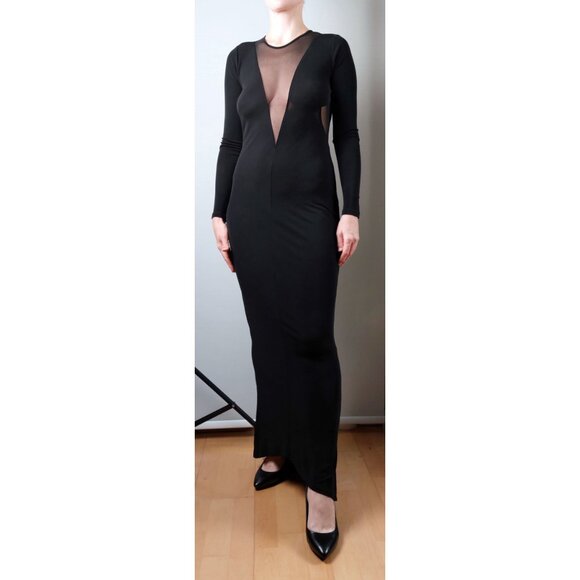 NWOT H&M Black Maxi Dress Sheer Inserts Open Back Backless Evening Formal Vampir - Picture 6 of 11